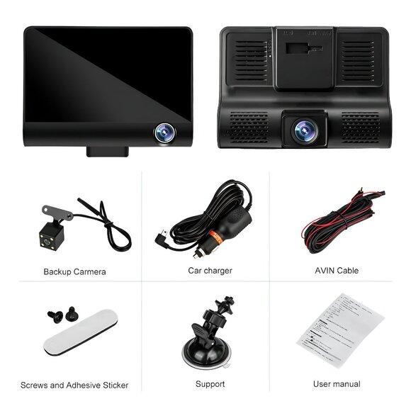 Solobesafe Three Cameras 4inch 3 Lens Car DVR 1080P Auto Camera Triple Lens Car - Picture 8 of 8